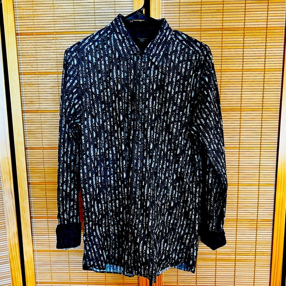 Ted Baker Pashion Men’s Button Down Black w/ Floral Pattern, Flip Cuff, Sz 15.5 - Picture 2 of 7